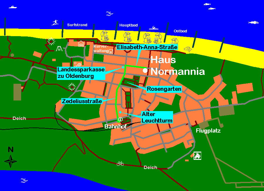 Weg vom Bahnhof zum Haus Normannia